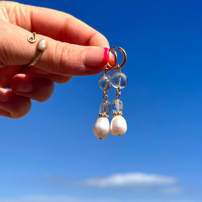 Three-Bead Glass & Pearl Drops